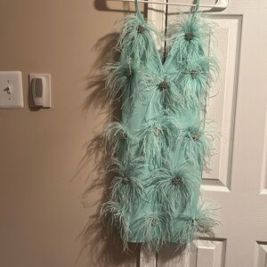 Teal green with crystal embellishments all over - straps dress